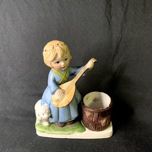 Lovely Porcelain Figurine with Lamb and playing Mandolin. Nice Detail Sweet Face